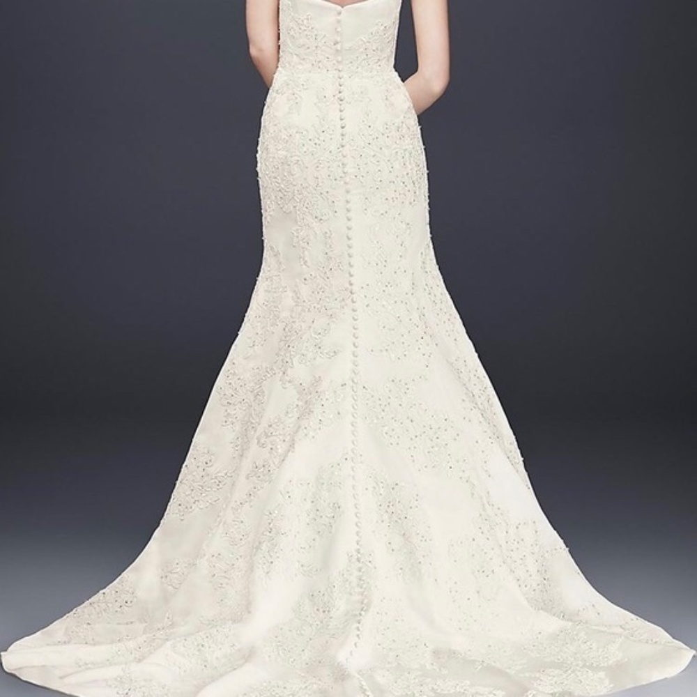 Oleg Cassini Satin Trumpet Wedding Dress with Lace
